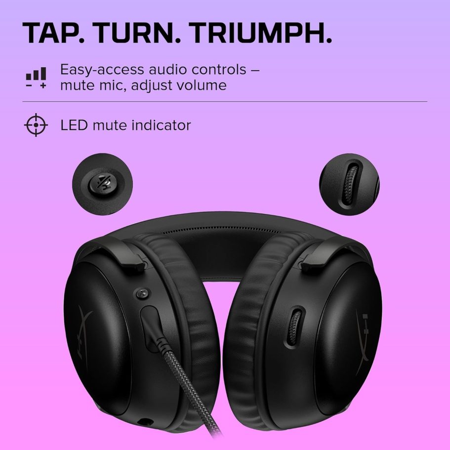 HyperX Cloud III – Wired Gaming Headset, PC, PS5, Xbox Series X|S, Angled 53mm Drivers, DTS Spatial Audio, Memory Foam, Durable Frame, Ultra-Clear 10mm Mic, USB-C, USB-A, 3.5mm – Black - Image 6