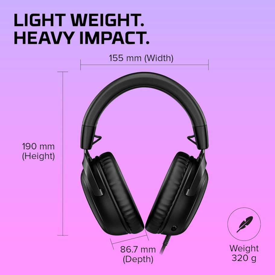 HyperX Cloud III – Wired Gaming Headset, PC, PS5, Xbox Series X|S, Angled 53mm Drivers, DTS Spatial Audio, Memory Foam, Durable Frame, Ultra-Clear 10mm Mic, USB-C, USB-A, 3.5mm – Black - Image 10