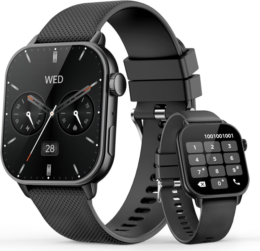 Smart Watch for Men Women(answer/make calls), 1.85'' AMOLED HD Always On Display, Smartwatch with Calories/Heart Rate/Sleep Monitor, 100+ Sports Modes Fitness Tracker, IP68 Waterproof Pedometer, Black