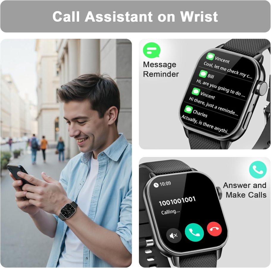 Smart Watch for Men Women(answer/make calls), 1.85'' AMOLED HD Always On Display, Smartwatch with Calories/Heart Rate/Sleep Monitor, 100+ Sports Modes Fitness Tracker, IP68 Waterproof Pedometer, Black - Image 2