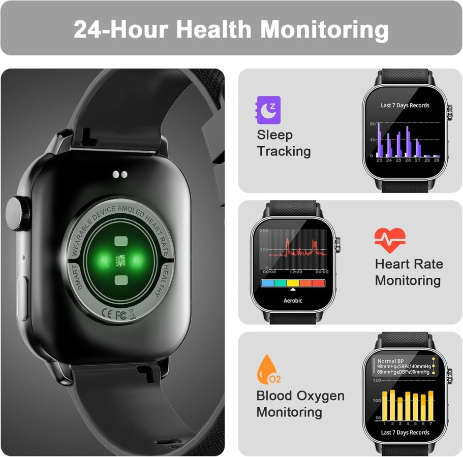 Smart Watch for Men Women(answer/make calls), 1.85'' AMOLED HD Always On Display, Smartwatch with Calories/Heart Rate/Sleep Monitor, 100+ Sports Modes Fitness Tracker, IP68 Waterproof Pedometer, Black - Image 7