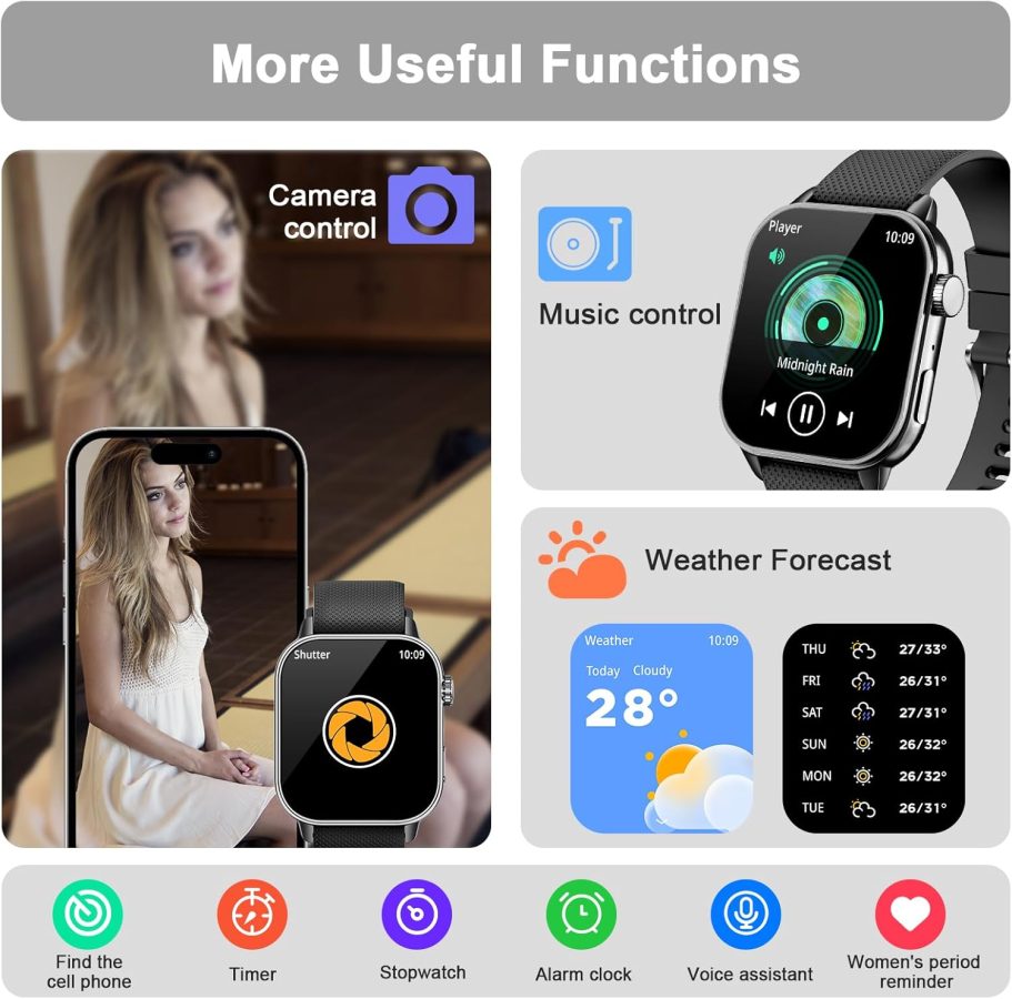 Smart Watch for Men Women(answer/make calls), 1.85'' AMOLED HD Always On Display, Smartwatch with Calories/Heart Rate/Sleep Monitor, 100+ Sports Modes Fitness Tracker, IP68 Waterproof Pedometer, Black - Image 8