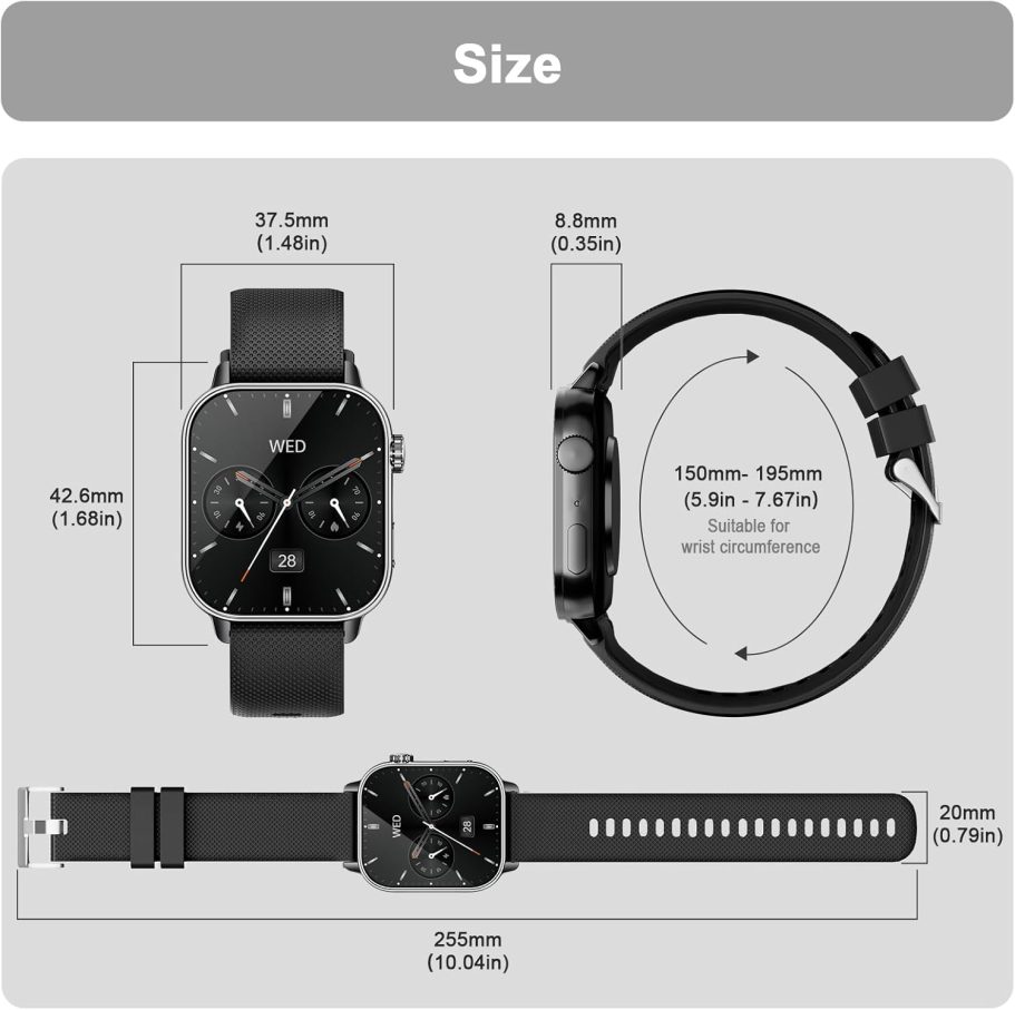 Smart Watch for Men Women(answer/make calls), 1.85'' AMOLED HD Always On Display, Smartwatch with Calories/Heart Rate/Sleep Monitor, 100+ Sports Modes Fitness Tracker, IP68 Waterproof Pedometer, Black - Image 9
