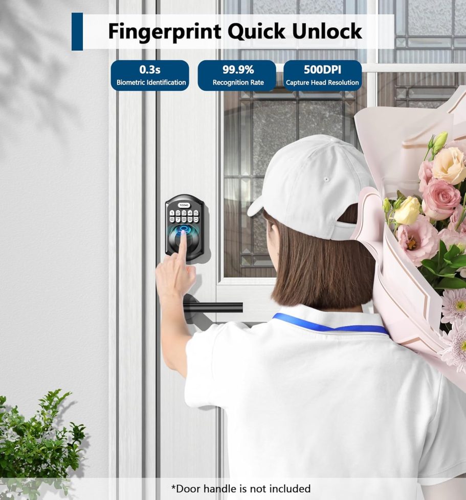 TEEHO TE002 Fingerprint Door Lock - Keyless Entry Door Lock - Electronic Keypad Deadbolt - Smart Locks for Front Door - Auto Lock - Easy Installation - Matte Black - Image 3