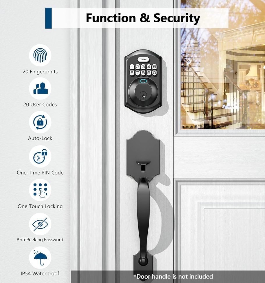 TEEHO TE002 Fingerprint Door Lock - Keyless Entry Door Lock - Electronic Keypad Deadbolt - Smart Locks for Front Door - Auto Lock - Easy Installation - Matte Black - Image 5