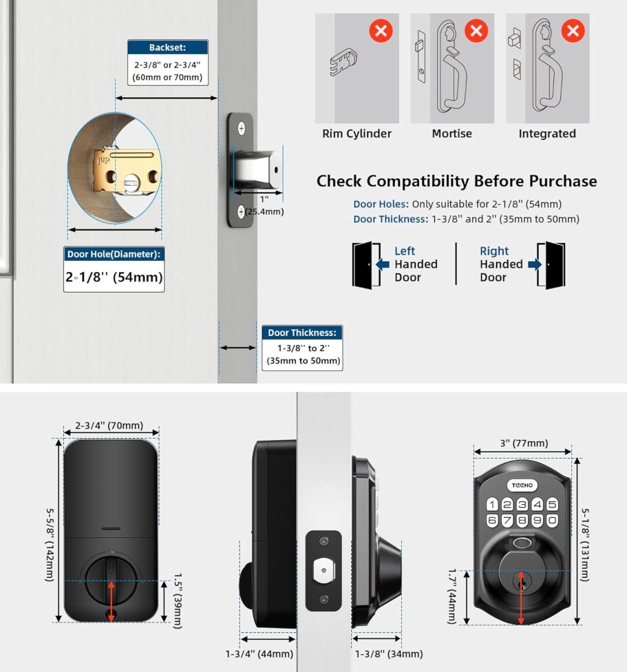 TEEHO TE002 Fingerprint Door Lock - Keyless Entry Door Lock - Electronic Keypad Deadbolt - Smart Locks for Front Door - Auto Lock - Easy Installation - Matte Black - Image 6
